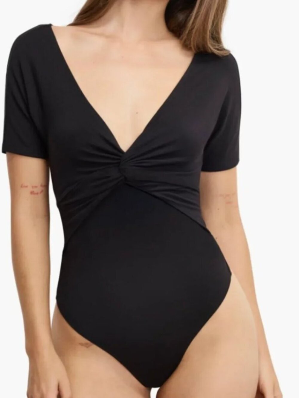 Good American Black Jersey Twist Front Bodysuit (2XL)